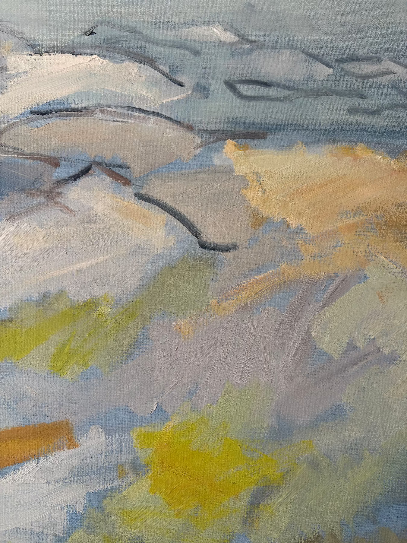 Detail from Blue Rocks, Oil on canvas by Lars Olovsson, showing blue rocks