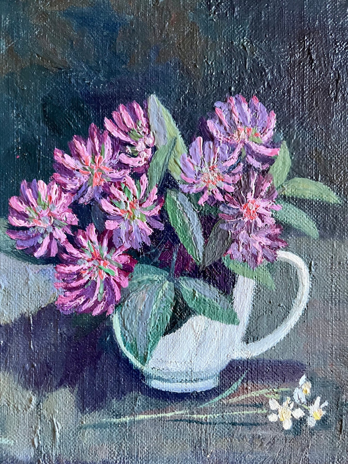 Detail of White Jug Floral Oil painting on a panel by Carl-Marcus Larsson