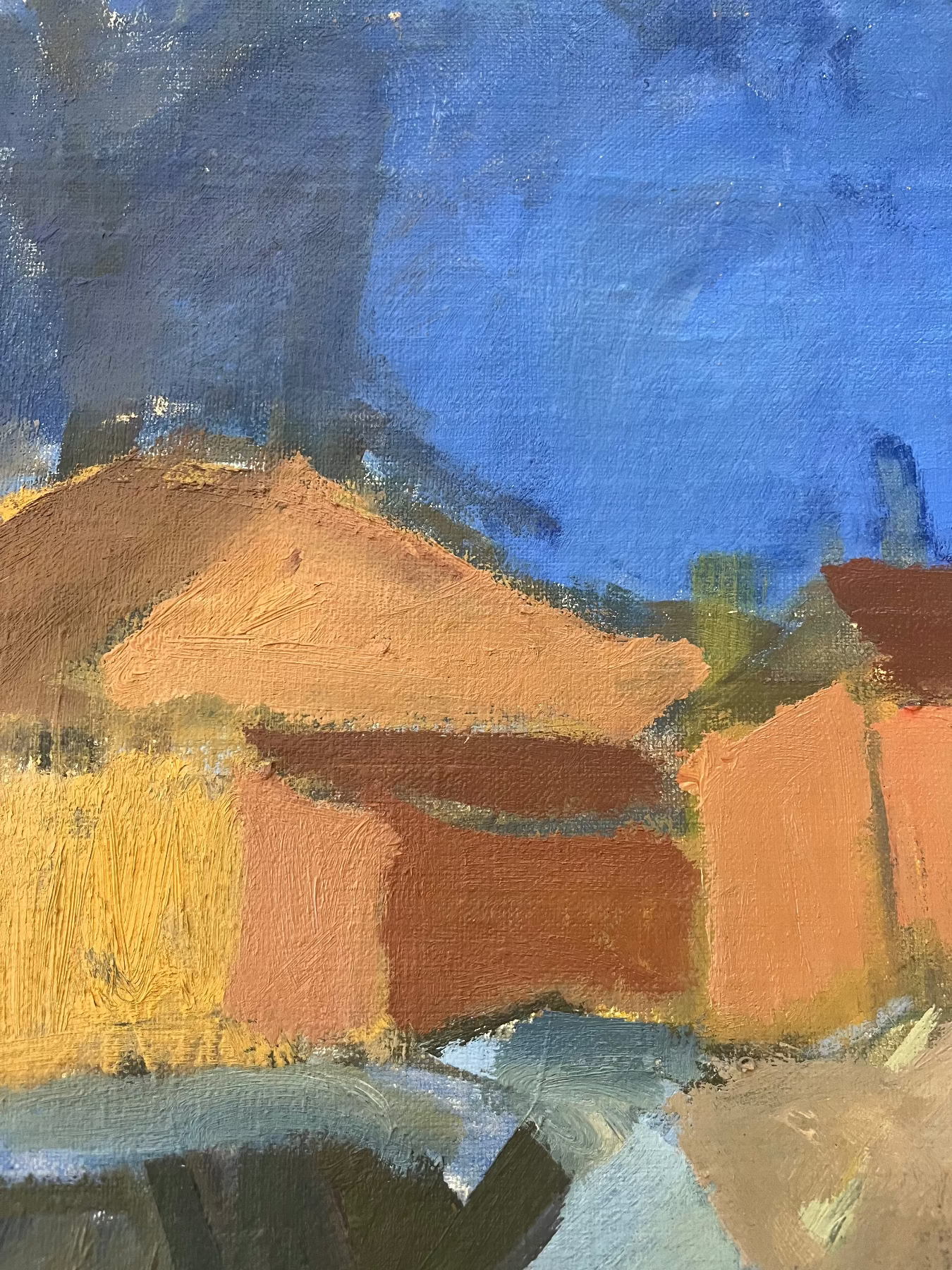 Cobalt Sky, Abstract Swedish landscape oil painting on canvas by Brita Larsson (1883-1982)