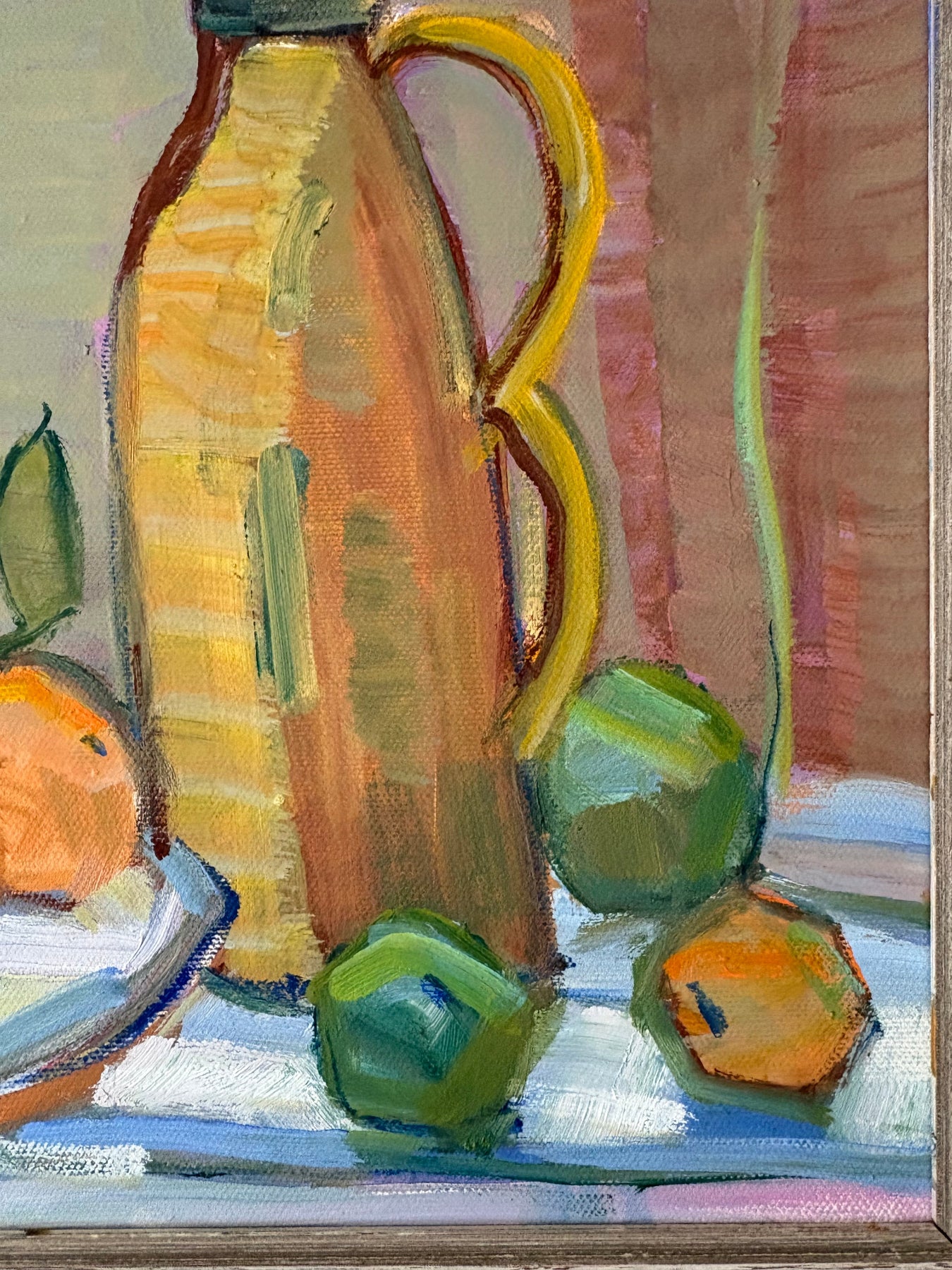 Vase and fruit, detail from Still Life by Ulf Tedenstig.