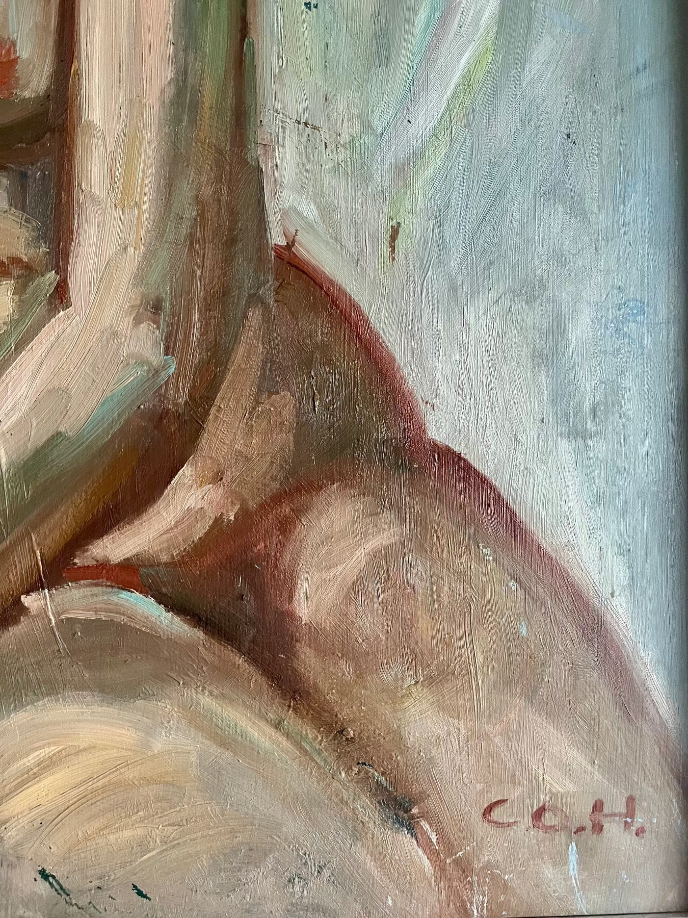 Signed and framed oil painting, Seated Nude, Signed C.O.H, acquired in Sweden, in the 1950s as a Carl Otto Hultén
