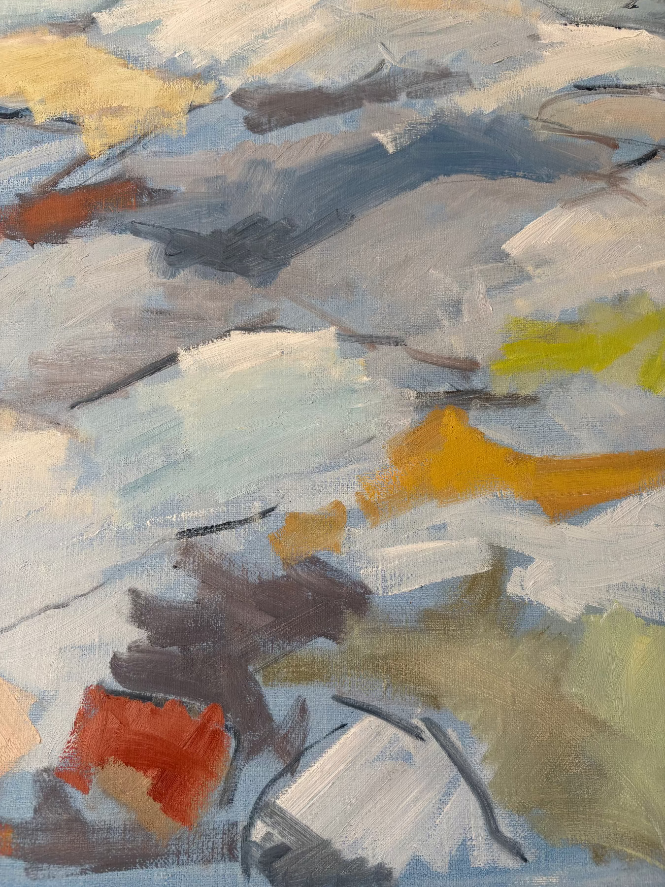 Detail from Blue Rocks, Oil on canvas by Lars Olovsson, showing landscape
