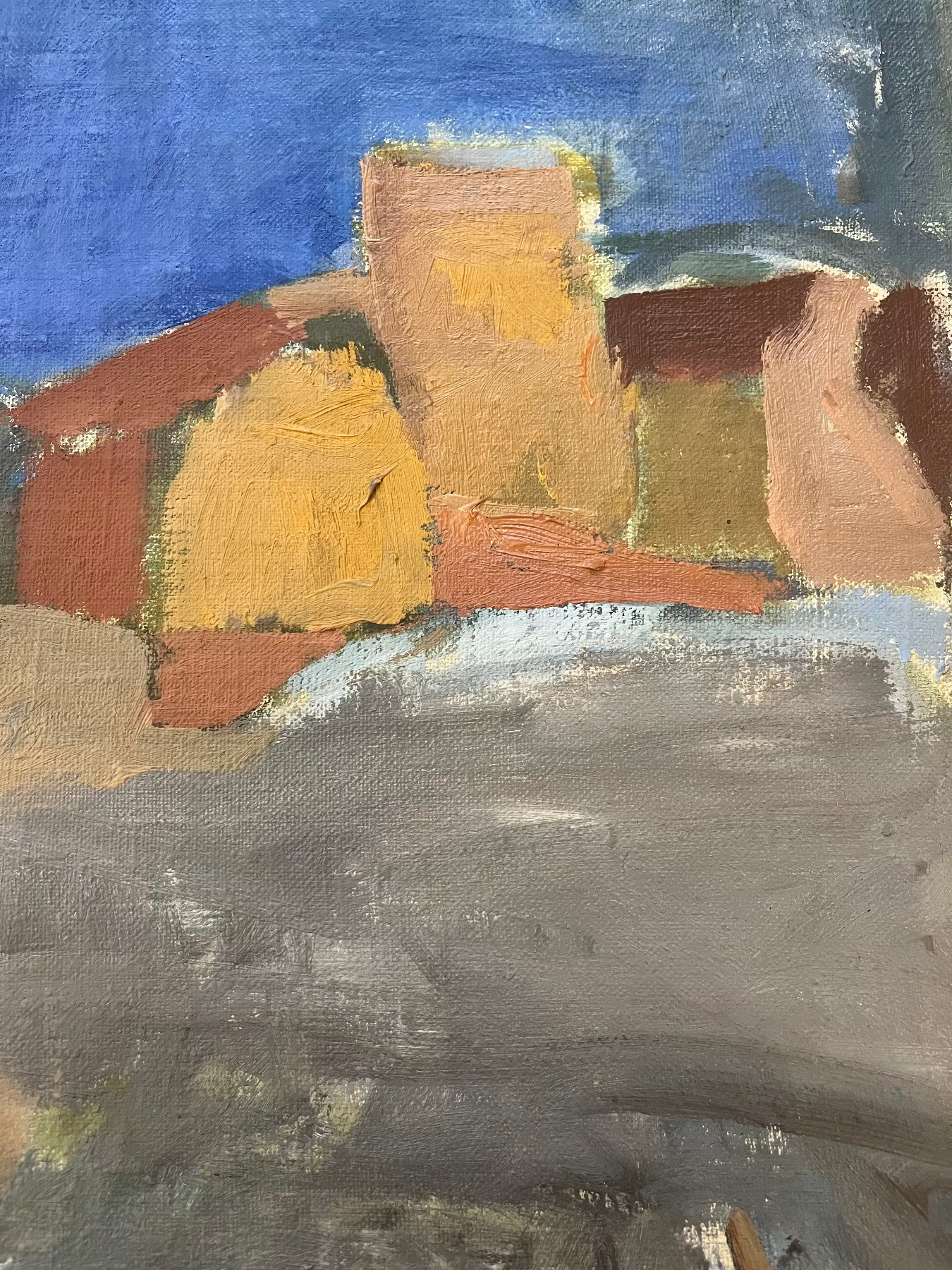 Cobalt Sky, Abstract Swedish landscape oil painting on canvas by Brita Larsson (1883-1982)