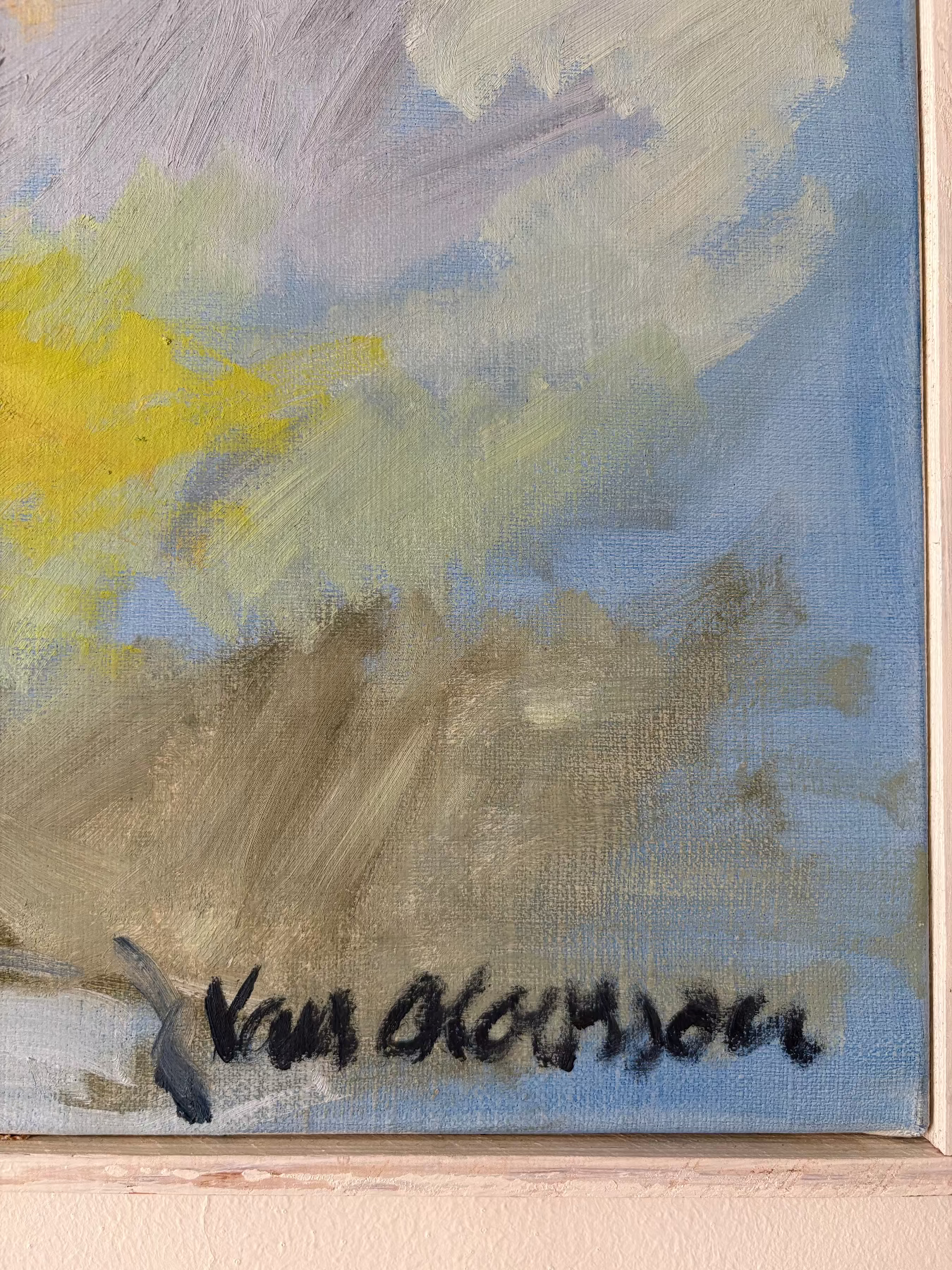 Detail from Blue Rocks, Oil on canvas by Lars Olovsson, showing signature