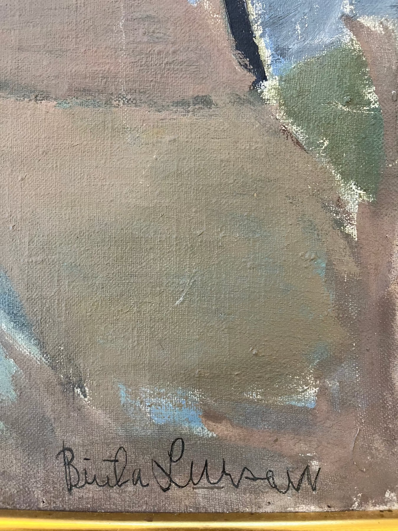 Cobalt Sky, Abstract Swedish landscape oil painting on canvas by Brita Larsson (1883-1982)