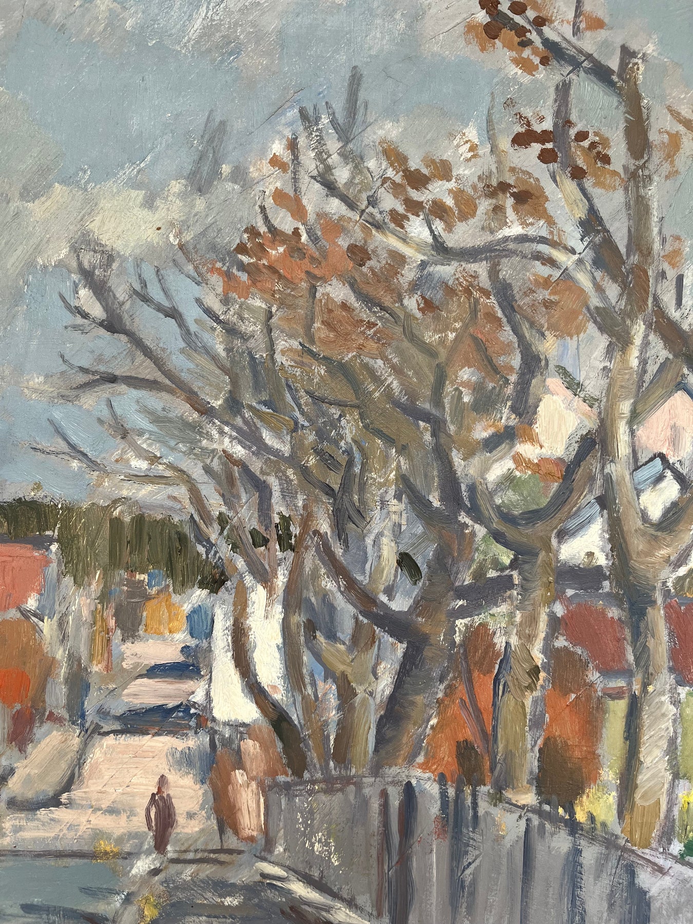 Trees detail from The Bridge, oil painting by Tage Sahlberg.